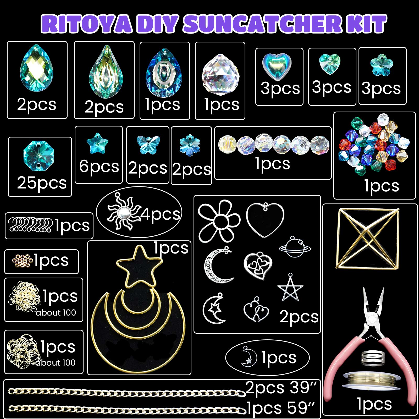 RITOYA DIY Crystal Suncatcher Kit - Fun Crafts for Adults Hobby Well-Designed Sun Catcher Dream Catcher Wind Chime Supplies Hanging Crystals for Window Decorations Garden Decor