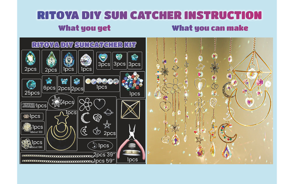 RITOYA DIY Crystal Suncatcher Kit - Fun Crafts for Adults Hobby Well-Designed Sun Catcher Dream Catcher Wind Chime Supplies Hanging Crystals for Window Decorations Garden Decor
